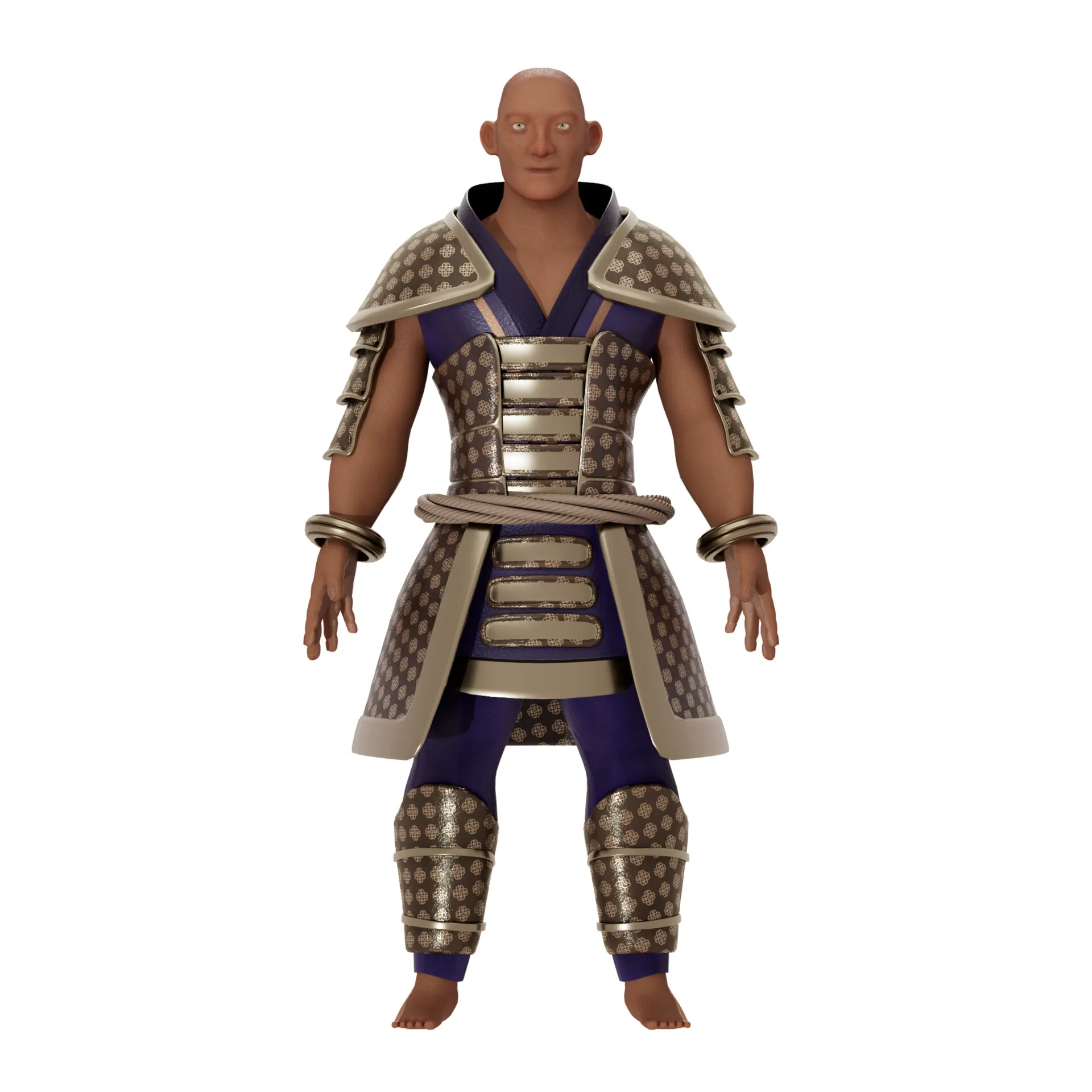 Full body 3D render of imaginary character Hojo Era wearing stylized samurai-inspired armor.