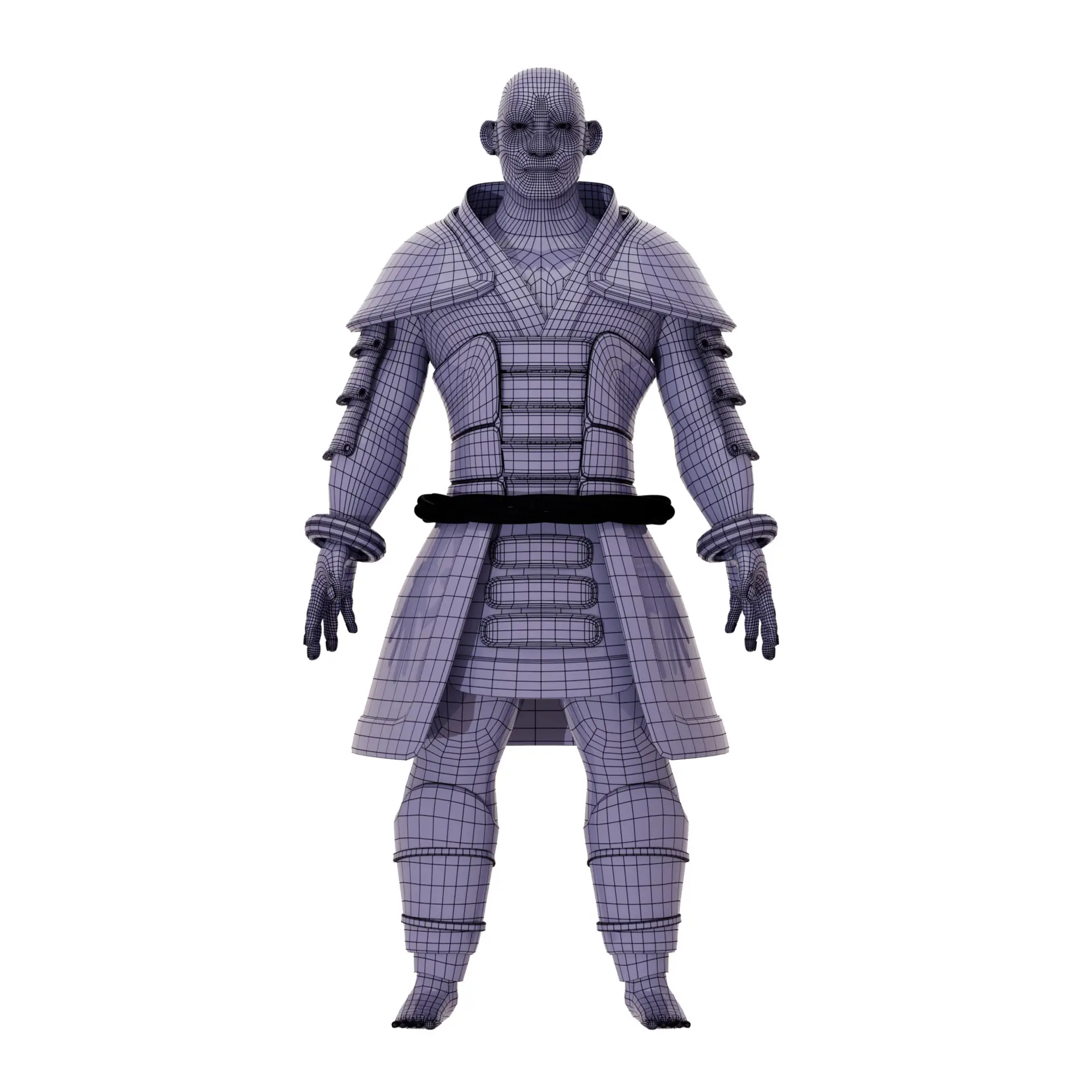 Detailed 3D wireframe and topology view of Hojo Era's armor design in Maya.