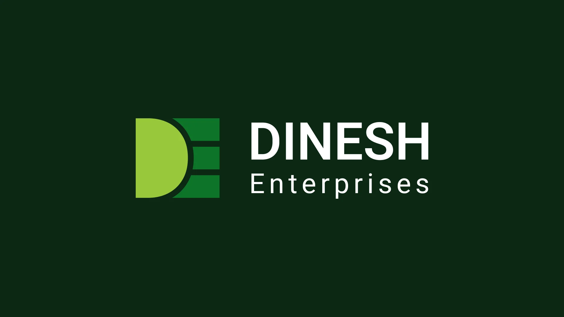 A professional logo for Dinesh Enterprises, an authorized distributor of wires and cables. The design features a stylized D and E emblem in lime and dark green, followed by the brand name in a clean, bold sans-serif typography.
