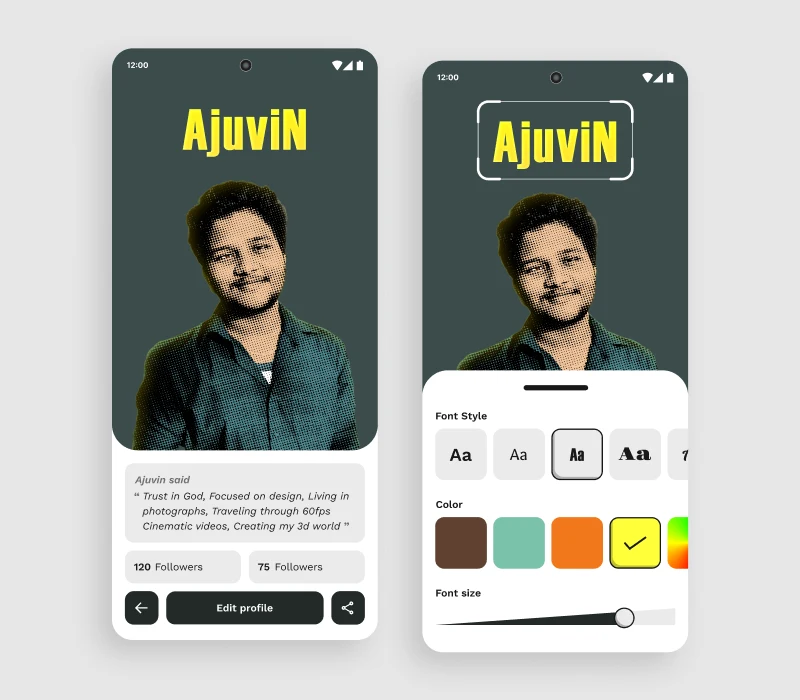 Creative user profile page UI/UX design mockup created by Show Starters agency.